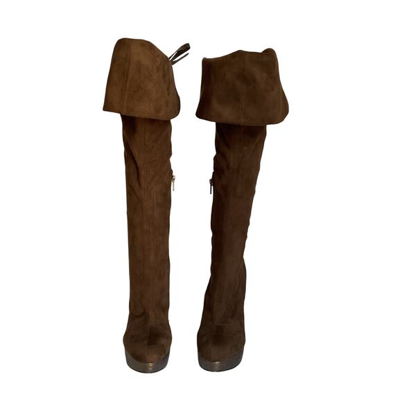 Bebe Brown Suede Over the Knee High Heel Boot with Back Lace-Up Festival Boho 8B - Picture 3 of 10